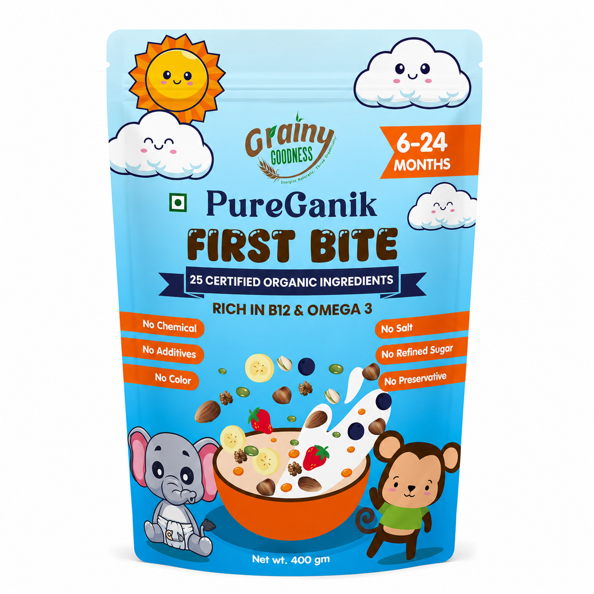 PureGanik First Bite Baby Food made with 25 Certified Organic Ingredients (For 6-24 months)