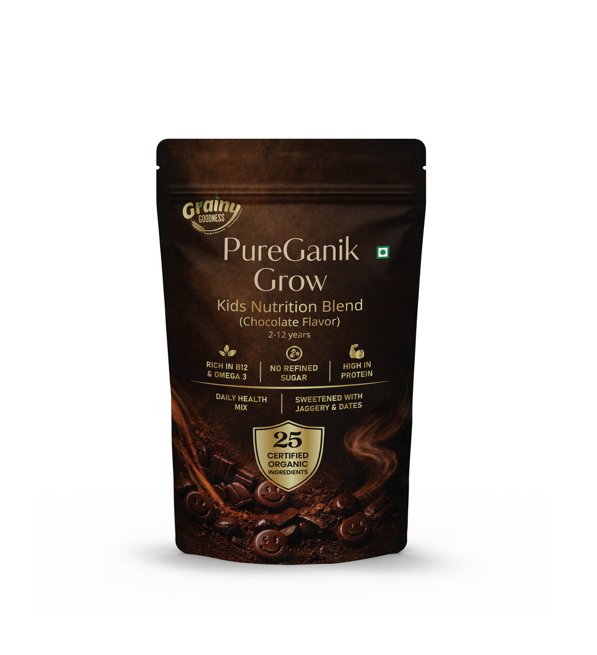PureGanik Grow Kids Nutrition Powder Chocolate Flavor For Ages 2-13 Years