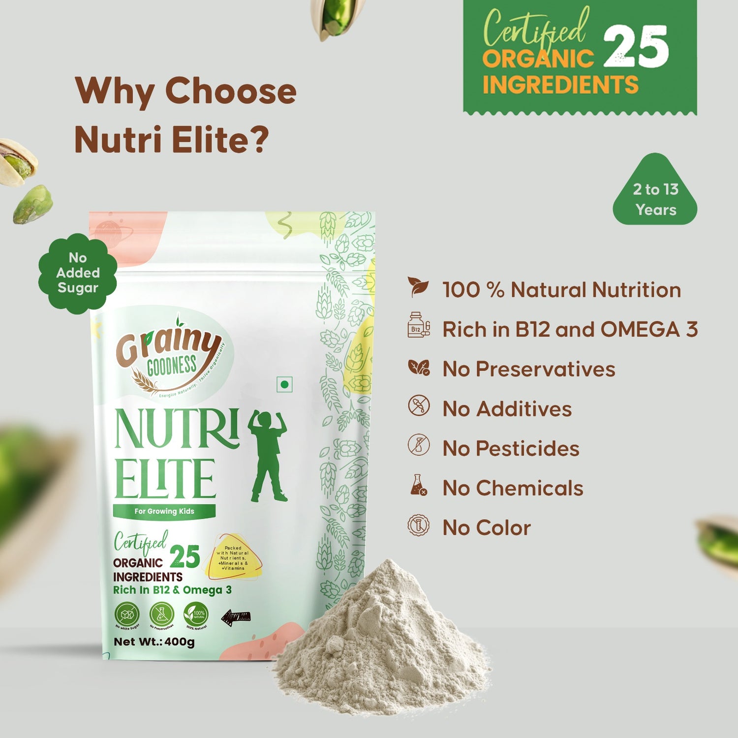 NutriElite Kids Nutrition Powder Plain Flavor For Ages 2-13 Years-Grainy Goodness